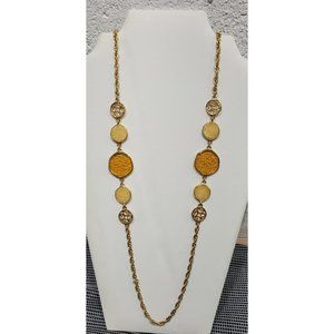 Vintage Sarah Coventry Necklace Gold Tone Twist Chain Amber Yellow Discs 18"